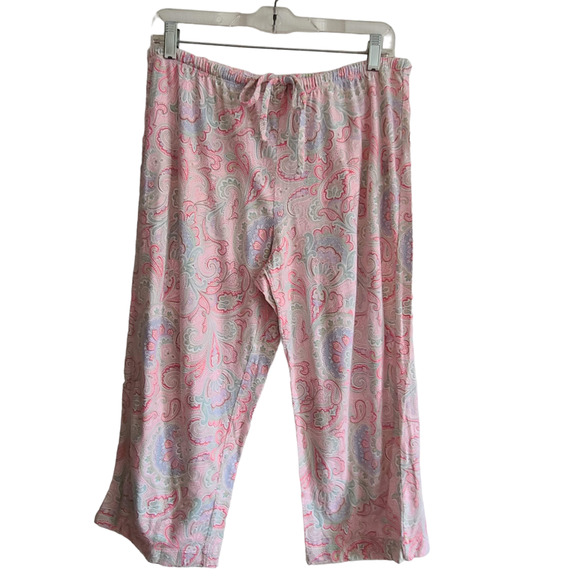 LRL  Pink Paisley Capri Length Cotton Blend Knit Pajama Set Women's Medium - Picture 7 of 15